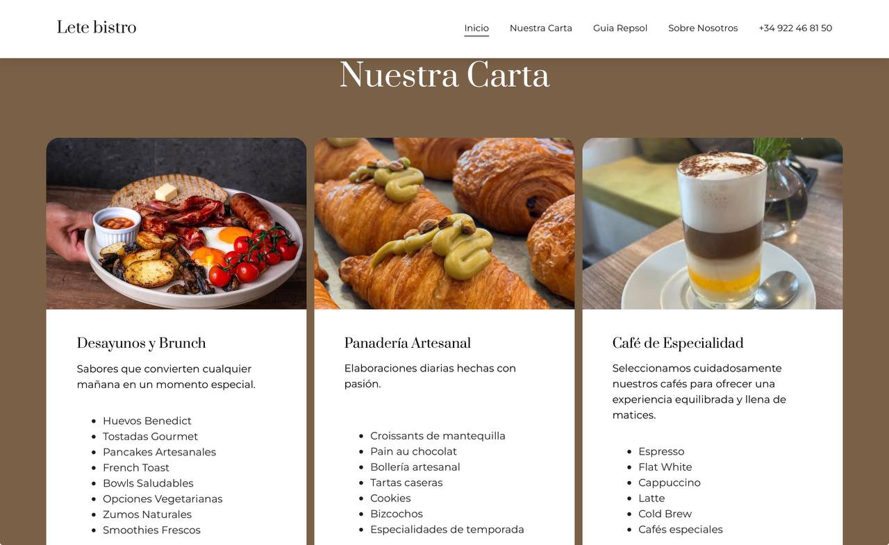 Lete Bistro menu page